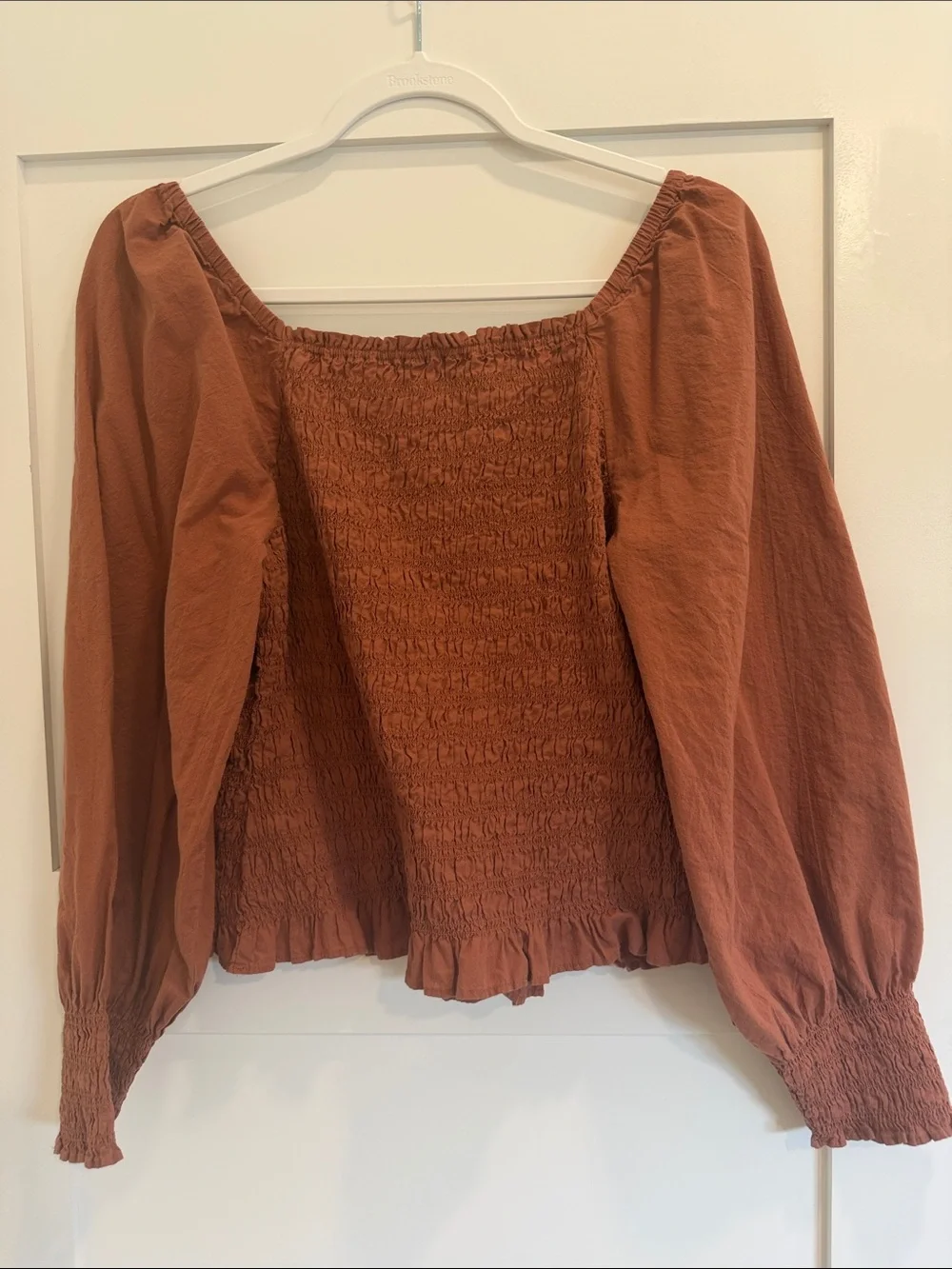 Madewell Smocked Square Neck Puff Sleeve Top Brown Rust Size S